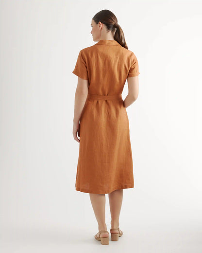 100% European Linen Button Front Dress