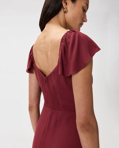 Lightweight Crepe Flutter Sleeve Midi Dress