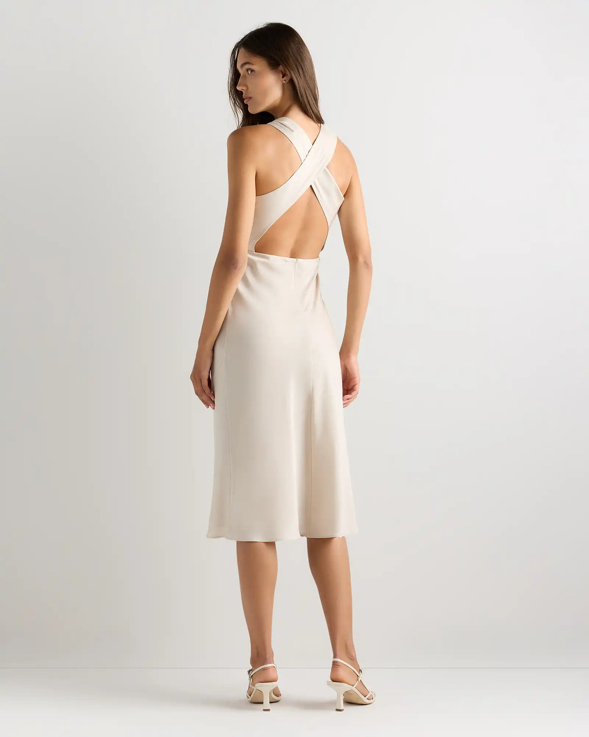 Washable Stretch Silk High Neck Midi Dress