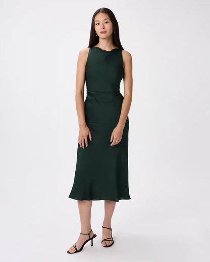 Washable Stretch Silk High Neck Midi Dress