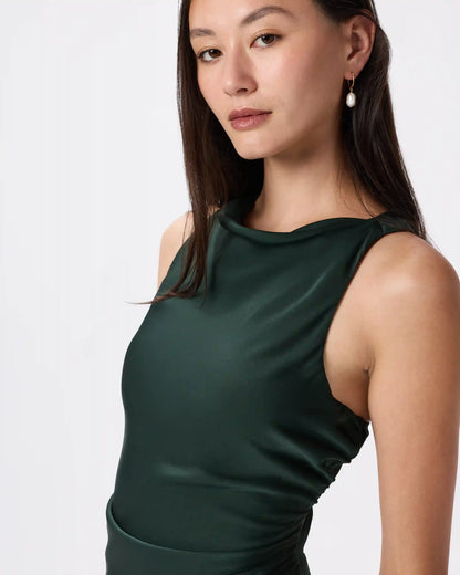 Washable Stretch Silk High Neck Midi Dress