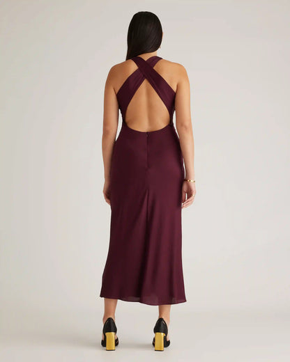Washable Stretch Silk High Neck Midi Dress