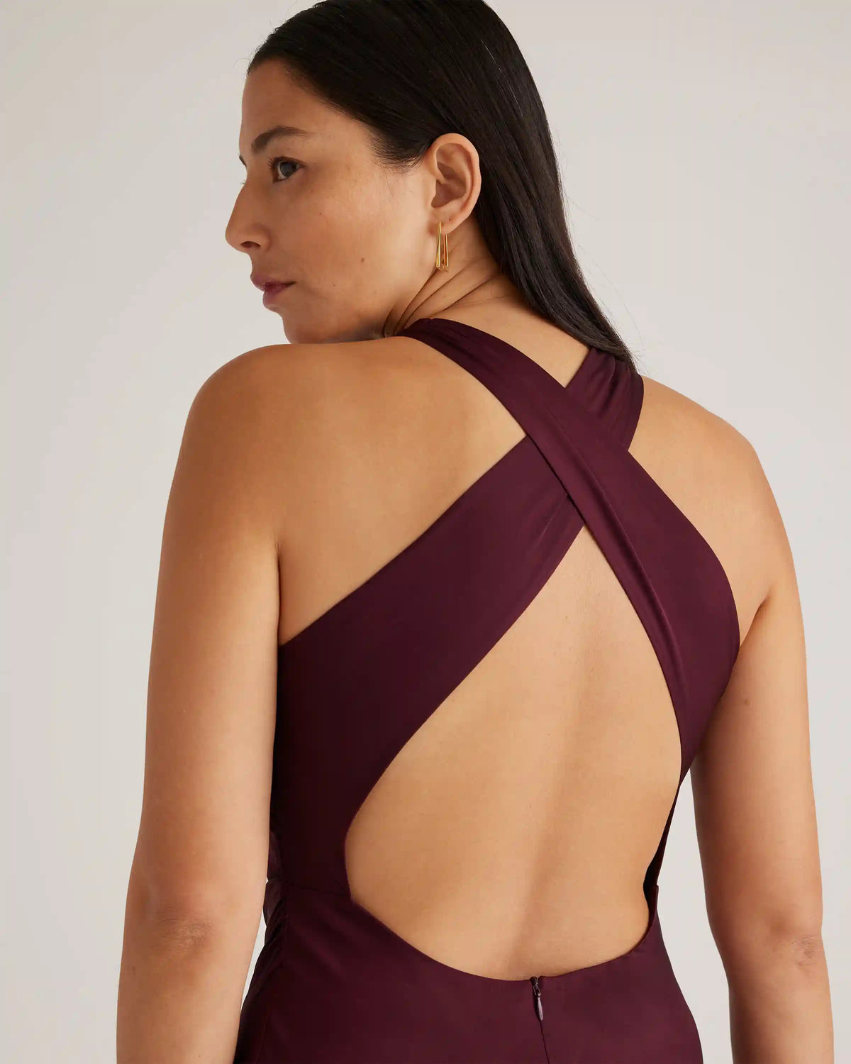 Washable Stretch Silk High Neck Midi Dress