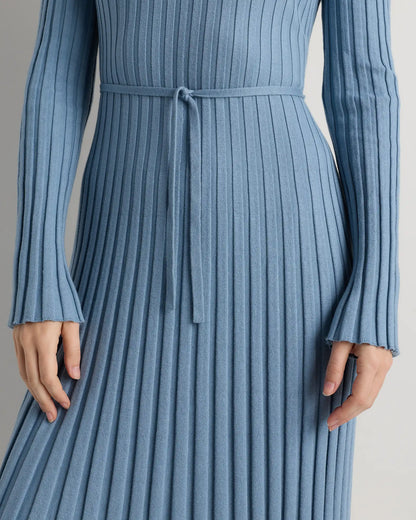 Cotton Cashmere Ribbed Long Sleeve Crew Midi Dress