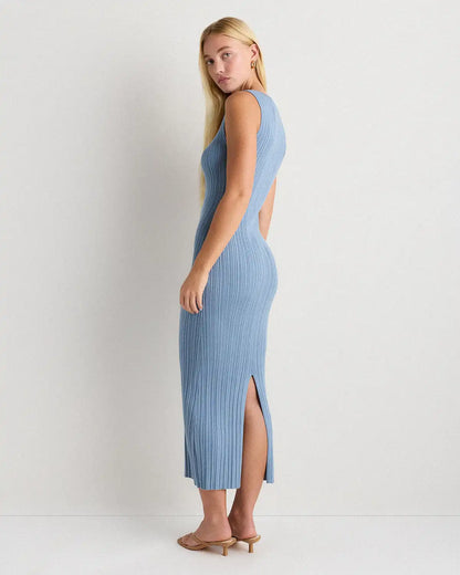 Cotton Cashmere Ribbed Sleeveless Midi Dress