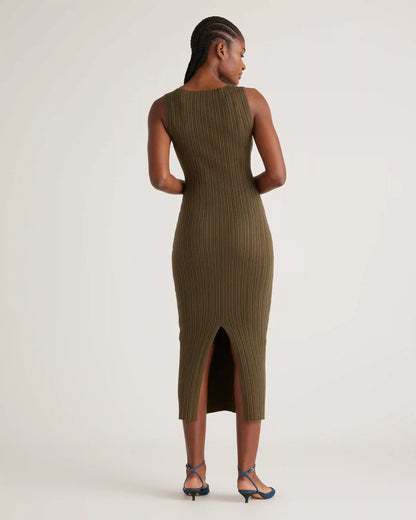 Cotton Cashmere Ribbed Sleeveless Midi Dress