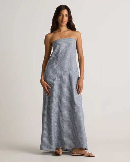 100% European Linen Strapless Maxi Dress