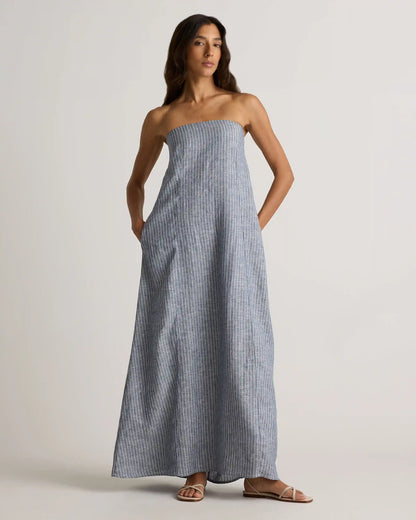 100% European Linen Strapless Maxi Dress
