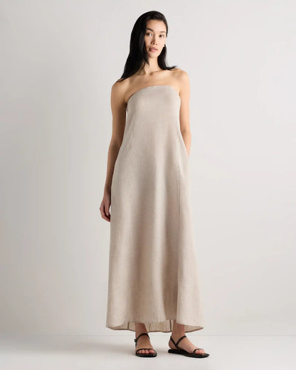 100% European Linen Strapless Maxi Dress