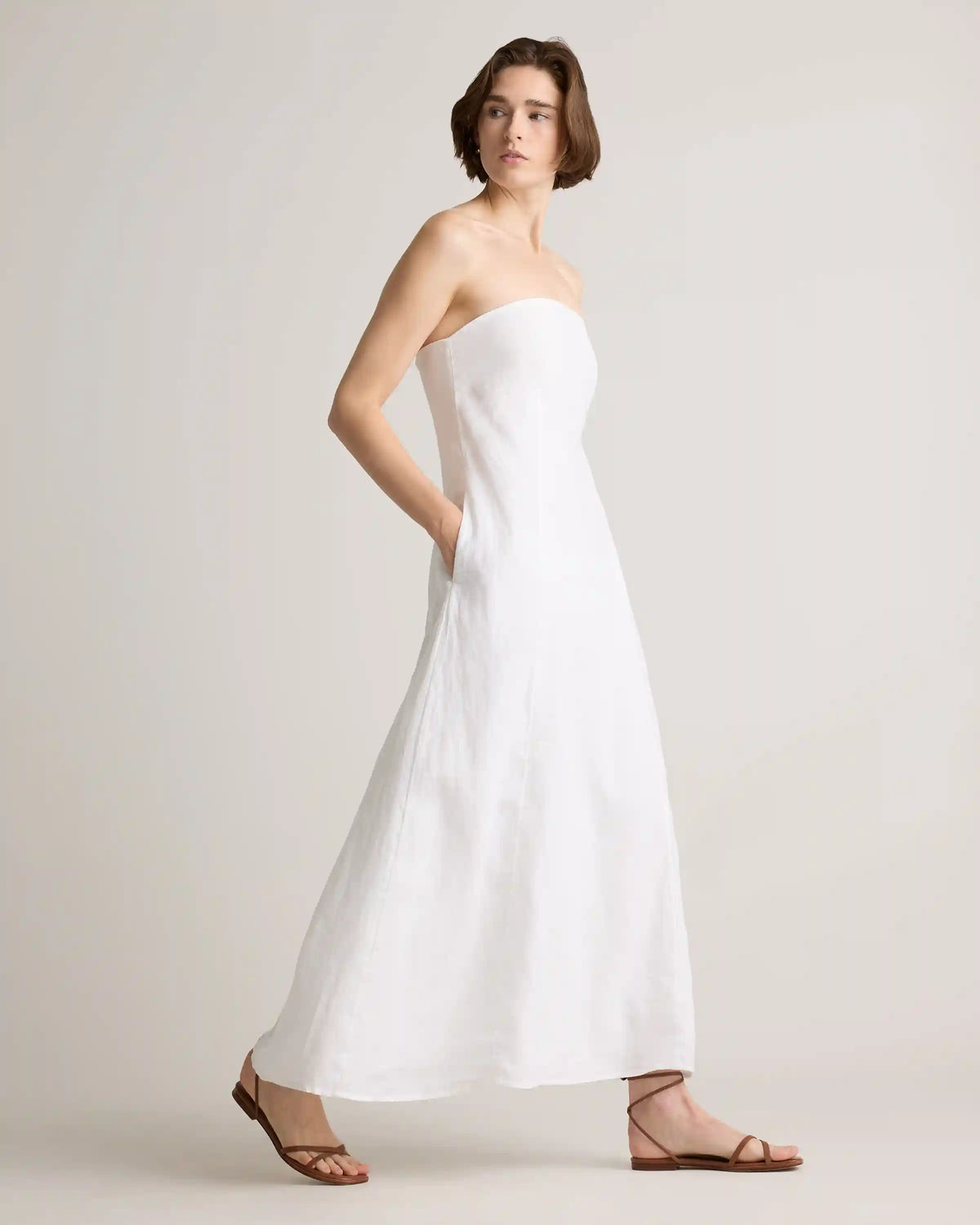 100% European Linen Strapless Maxi Dress