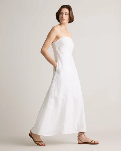 100% European Linen Strapless Maxi Dress