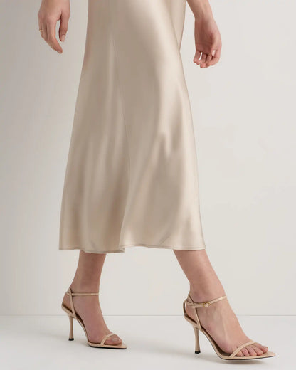 100% Washable Silk Strapless Midi Dress
