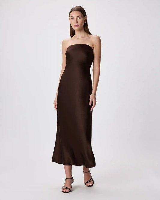 100% Washable Silk Strapless Midi Dress