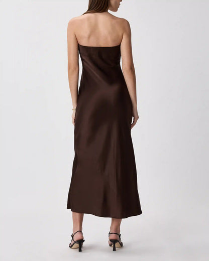 100% Washable Silk Strapless Midi Dress