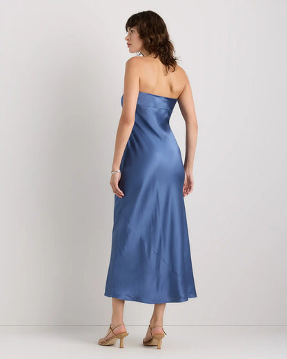 100% Washable Silk Strapless Midi Dress