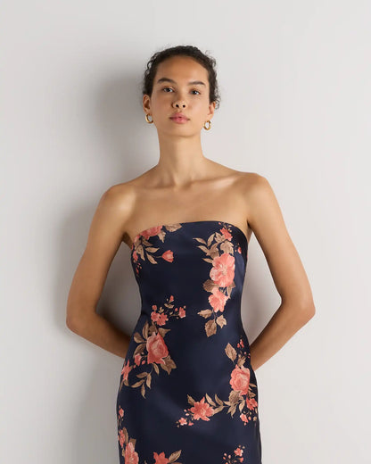 100% Washable Silk Strapless Midi Dress