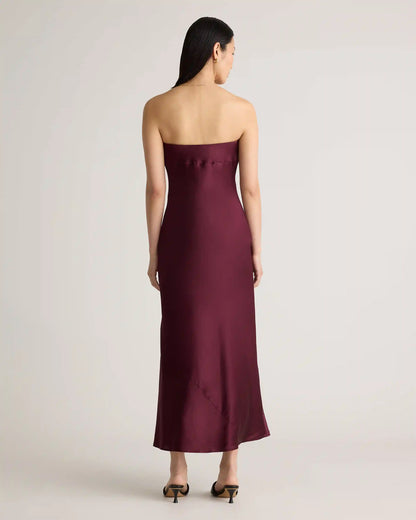 100% Washable Silk Strapless Midi Dress