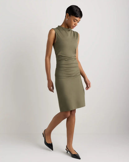 Stretch Cotton Jersey Mock Neck Mini Dress