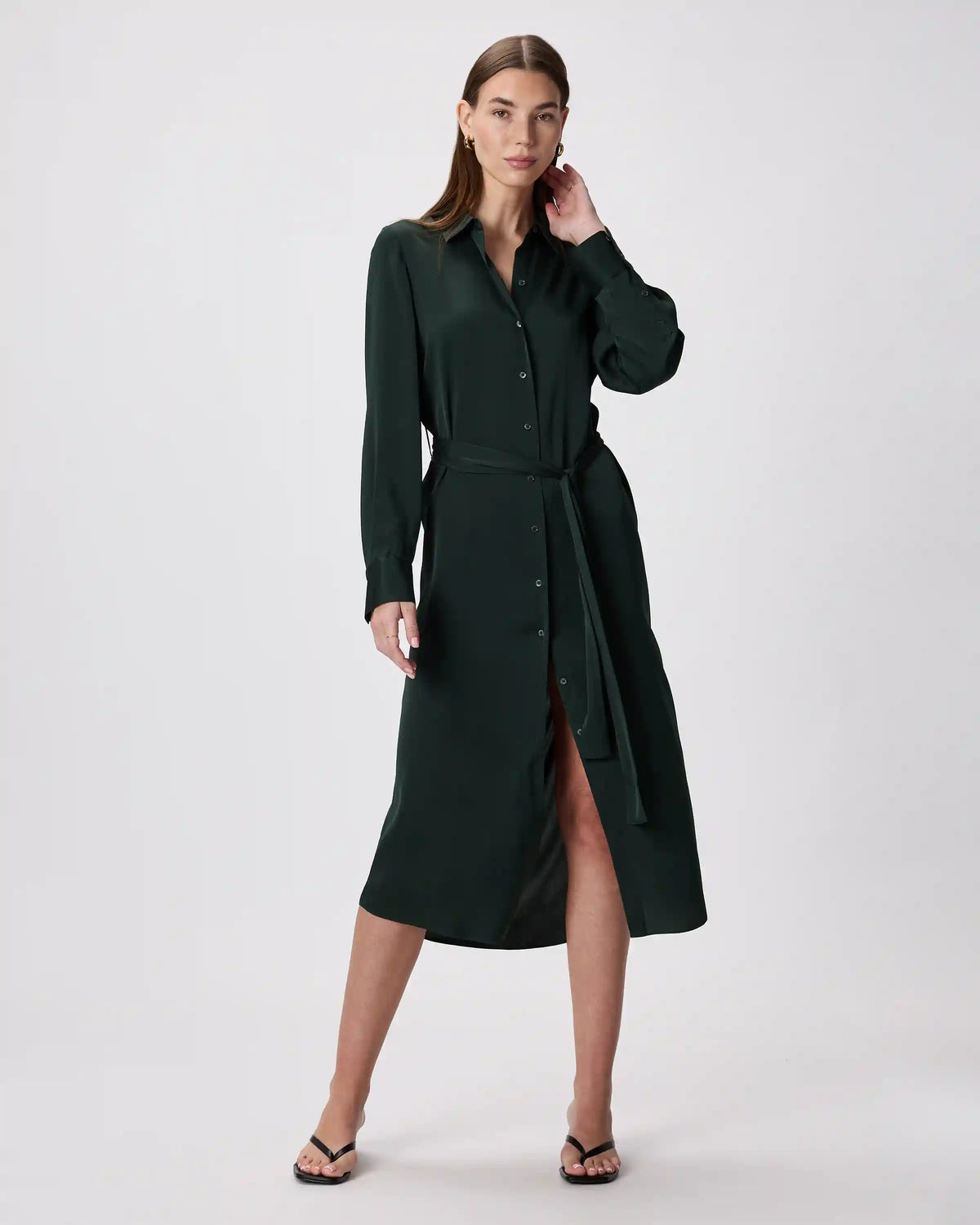 Washable Stretch Silk Maxi Shirt Dress