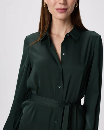 Washable Stretch Silk Maxi Shirt Dress