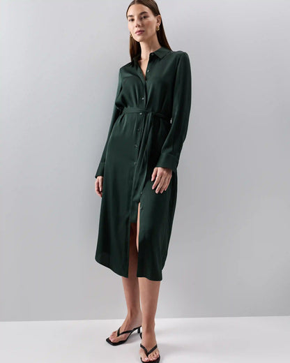 Washable Stretch Silk Maxi Shirt Dress