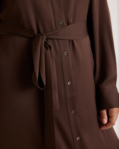 Washable Stretch Silk Maxi Shirt Dress