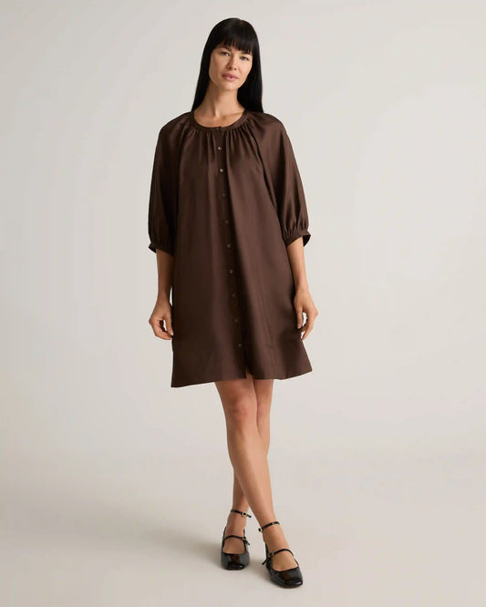 100% Silk Twill Button Front Mini Dress