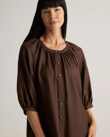 100% Silk Twill Button Front Mini Dress