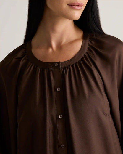100% Silk Twill Button Front Mini Dress