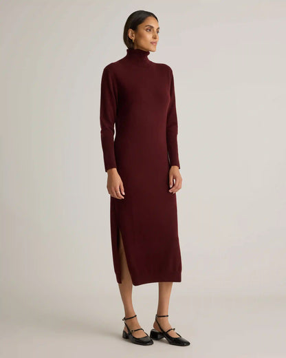 Mongolian Cashmere Turtleneck Midi Sweater Dress