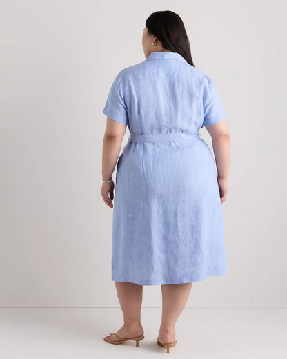 100% European Linen Button Front Dress