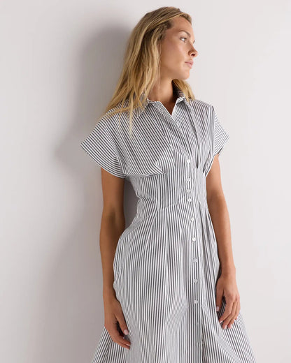Stretch Twill Pleated Midi Shirt Dress