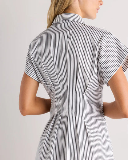 Stretch Twill Pleated Midi Shirt Dress