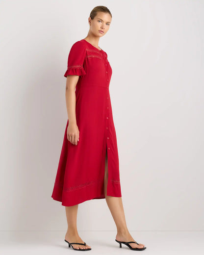 Lightweight Crepe Lace Inset Midi Dress