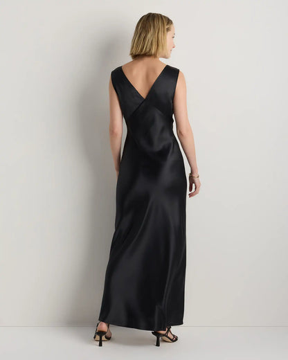 100% Washable Silk V-Neck Maxi Dress