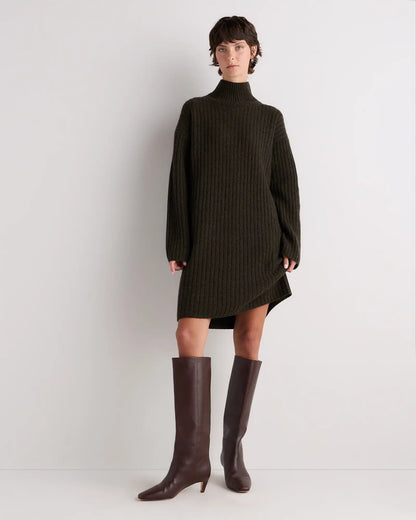 Mongolian Cashmere Ribbed Turtleneck Mini Dress