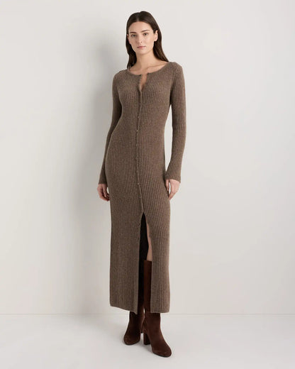 100% Yak Wool Ribbed Cardigan Sweater Dress
