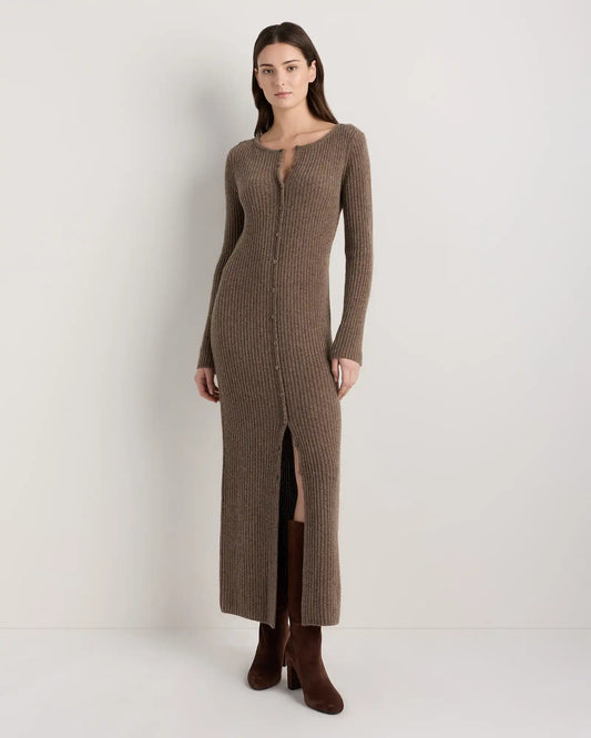 100% Yak Wool Ribbed Cardigan Sweater Dress