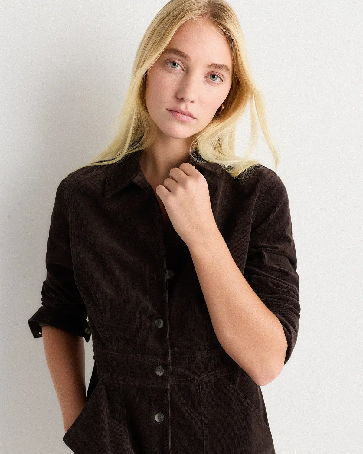 Organic Stretch Corduroy Mini Shirt Dress