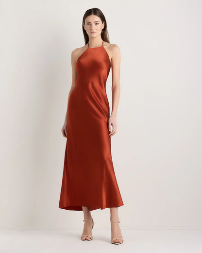 100% Washable Silk Halter Maxi Dress