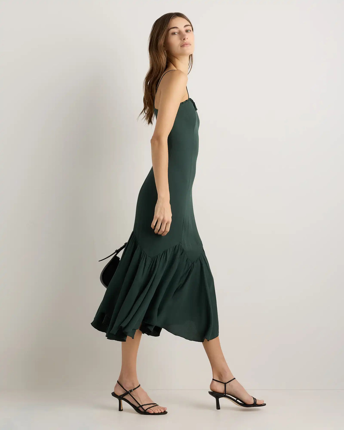 Lightweight Crepe Pleated Hem Midi Dress