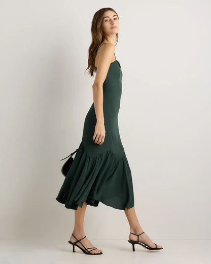 Lightweight Crepe Pleated Hem Midi Dress
