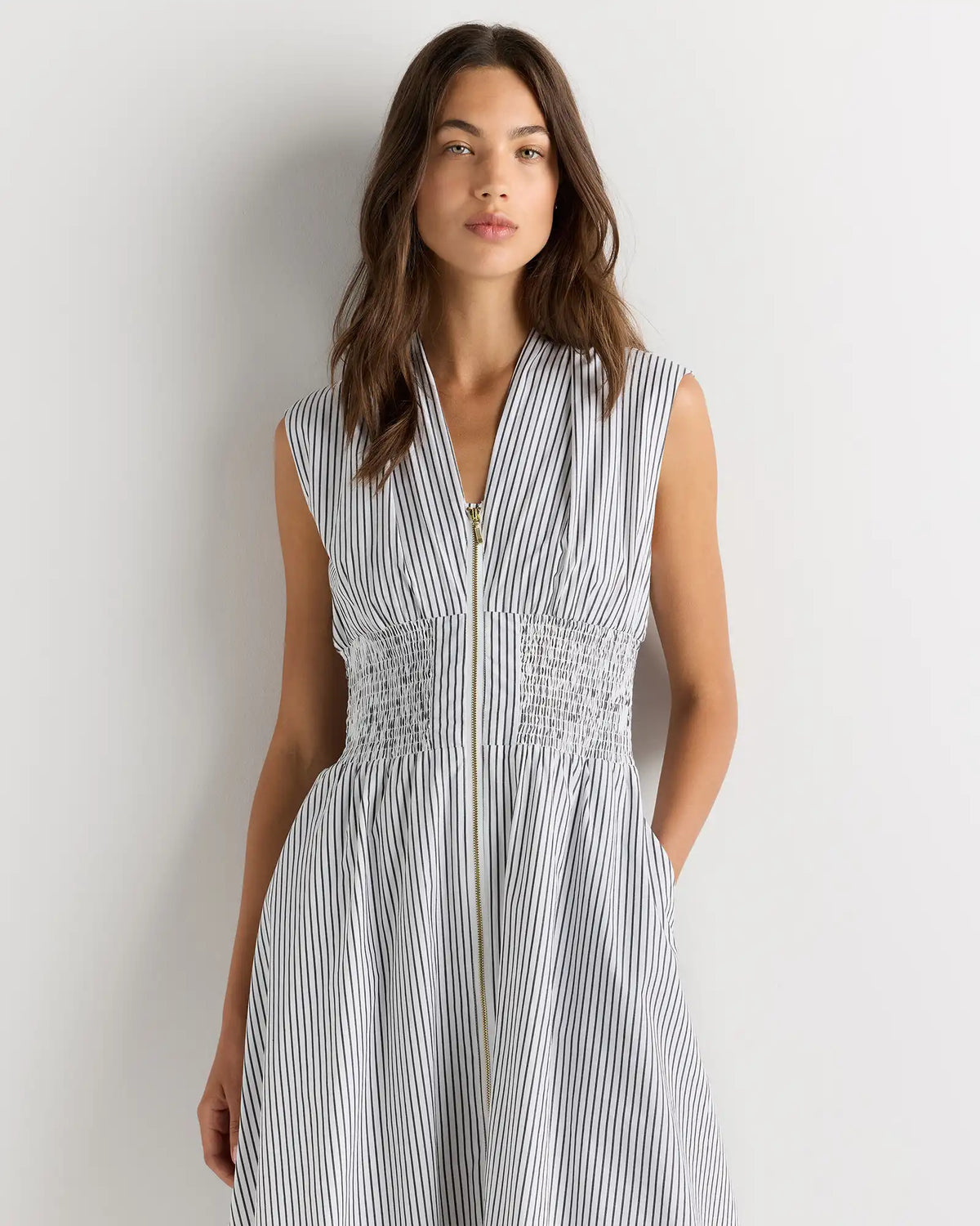 100% Organic Cotton Poplin Zip-Front Midi Dress