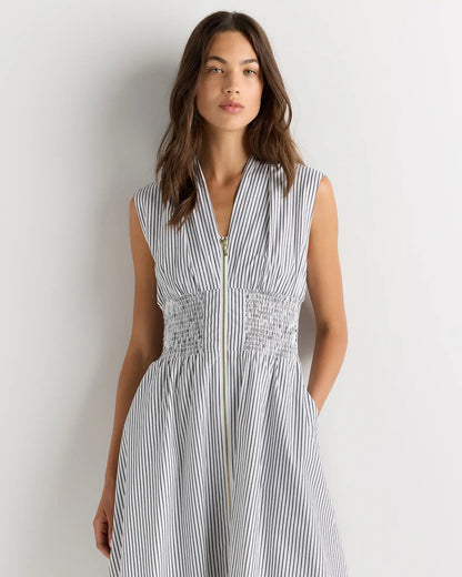100% Organic Cotton Poplin Zip-Front Midi Dress