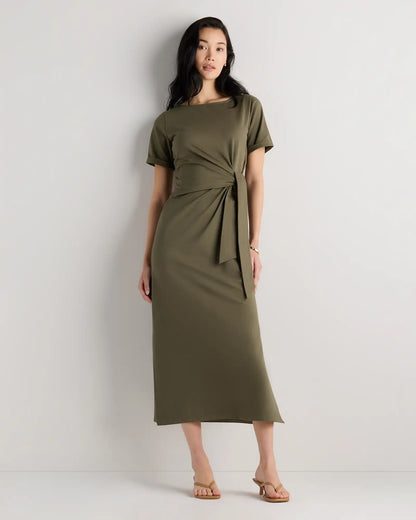 Stretch Cotton Jersey Side Tie Midi Dress