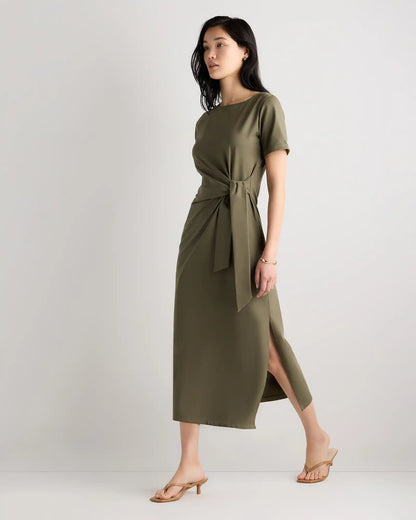 Stretch Cotton Jersey Side Tie Midi Dress