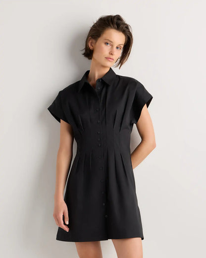Stretch Twill Pleated Mini Shirt Dress