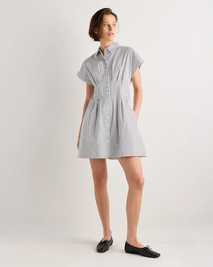 Stretch Twill Pleated Mini Shirt Dress