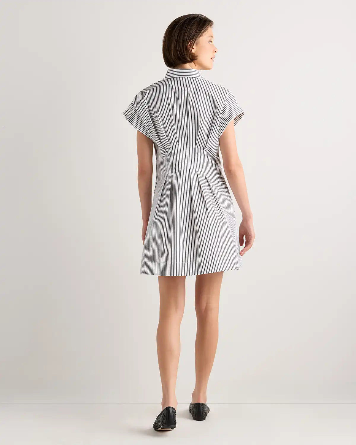 Stretch Twill Pleated Mini Shirt Dress