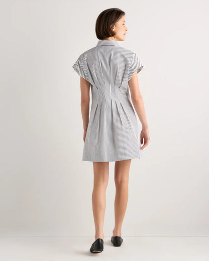 Stretch Twill Pleated Mini Shirt Dress
